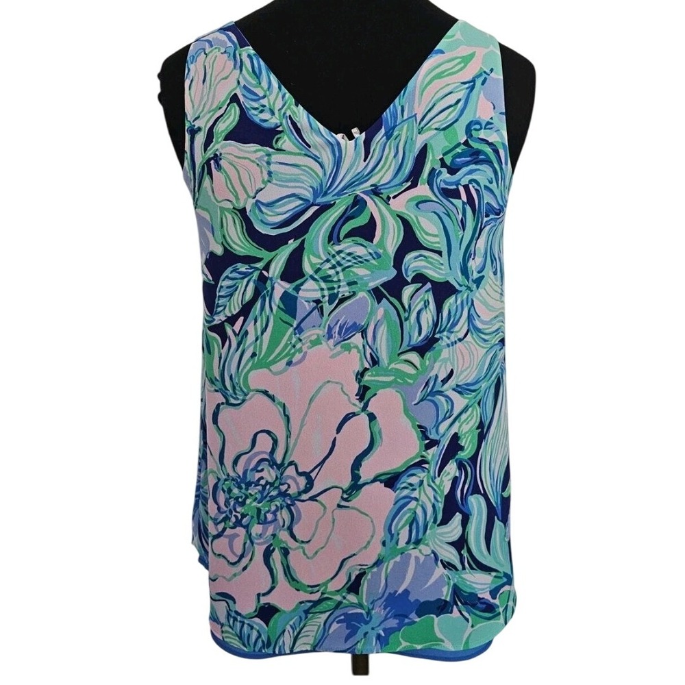 Lilly Pulitzer Reversible Sleeveless V‎ Neck Tank Top Floral Blue Size Small - Picture 2 of 6
